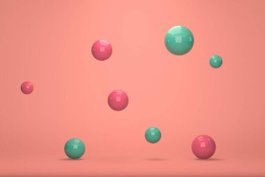 3d rengarenk pastel arkaplan pembe ve yeşil toplar