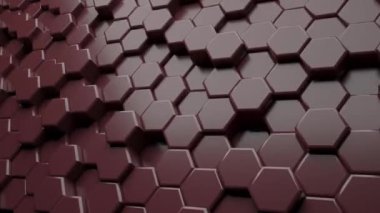 Arkaplanda rastgele hareket eden kahverengi altıgenlerin 3D görüntüsü. Döngü