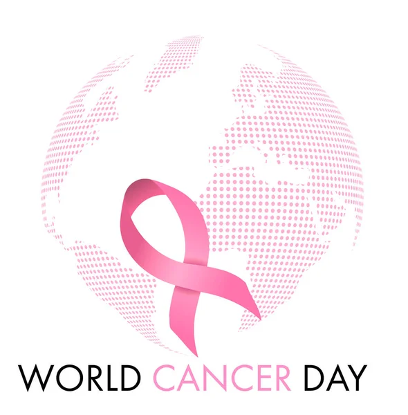 4 Şubat Dünya Kanseri Günü. Pembe yaylı dünya haritası