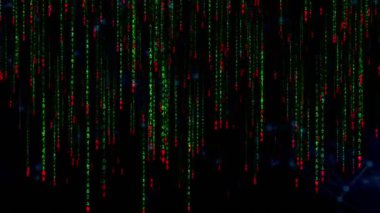 Yapay zeka arka planına sahip yeşil renkli harfler içeren ekran