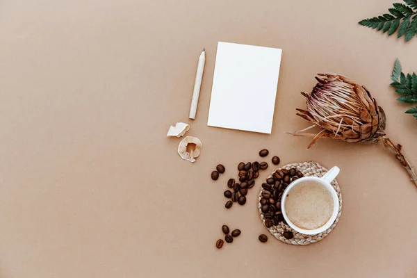 Blank Paper Card Cup Coffee Minimalist Concept Business Template Copy — Stock Photo, Image