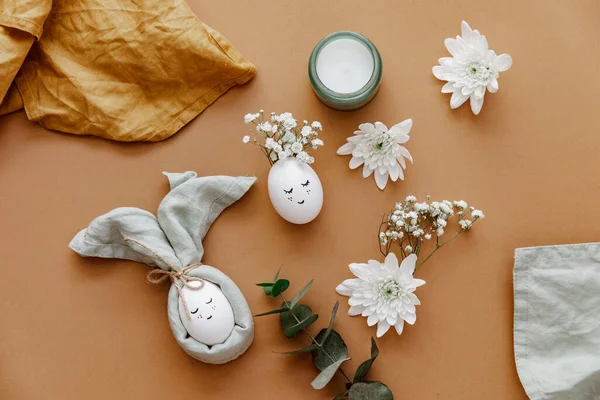 Пасхальне Свято Кроликом Яйця Святом Великодня Весняні Канікули Вид Зверху — стокове фото