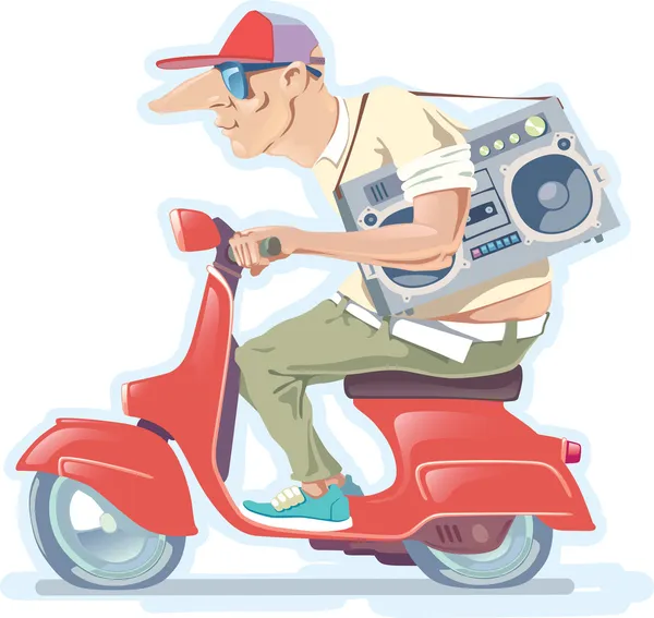 Man with the Boombox on a Scooter. Version 2.0 — Stock Vector