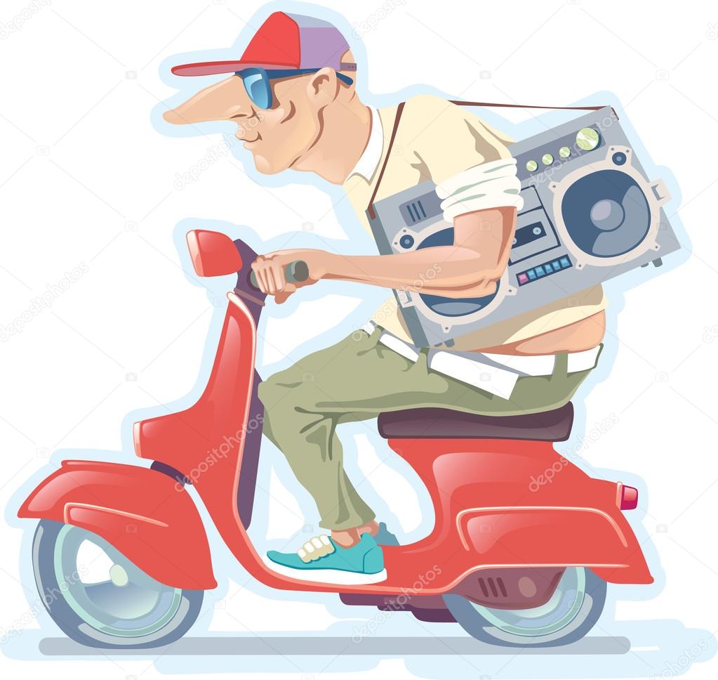 Man with the Boombox on a Scooter. Version 2.0