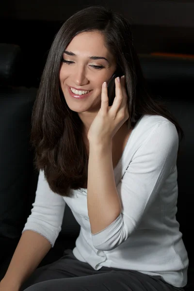 Female model talking with mobile — Stock Photo, Image