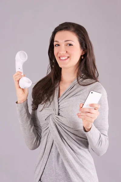 Girl talking to mobile — Stock Photo, Image