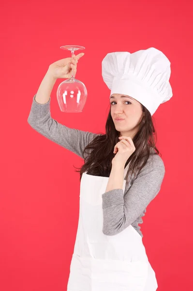 Woman chef with dirty glass — Stock Photo, Image