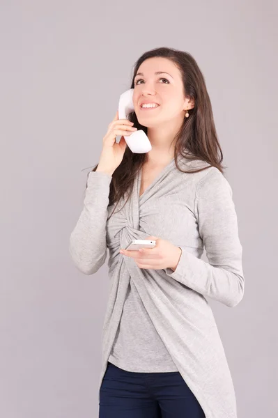 Girl talking to mobile — Stock Photo, Image