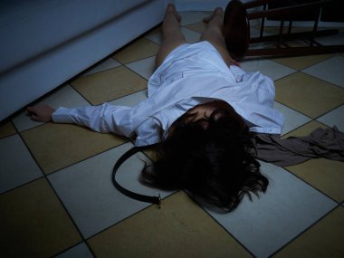 Crime Scene - Woman dead lying on the floor