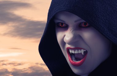 gün batımında kızgın Dişi vampir