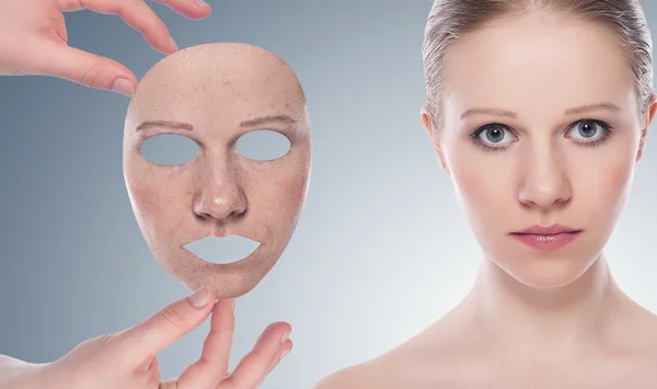 Concept skincare with mask. Skin of beauty young woman before a — Stock Photo, Image