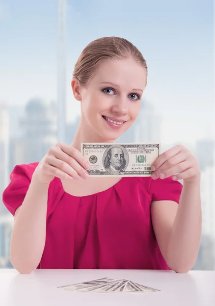 Businesswoman with money, dollars — Stock Photo, Image