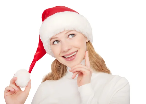 Kerstmis gelukkig jonge vrouw geïsoleerd op witte achtergrond — Stockfoto