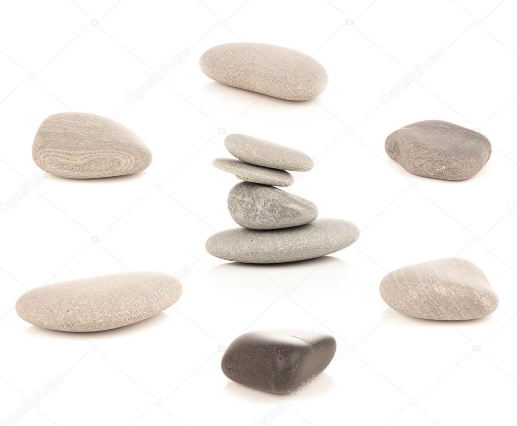 set of boulders pebble stones isolated on white background