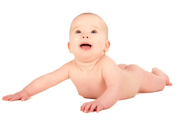 Happy naked baby isolated — Stock Photo, Image