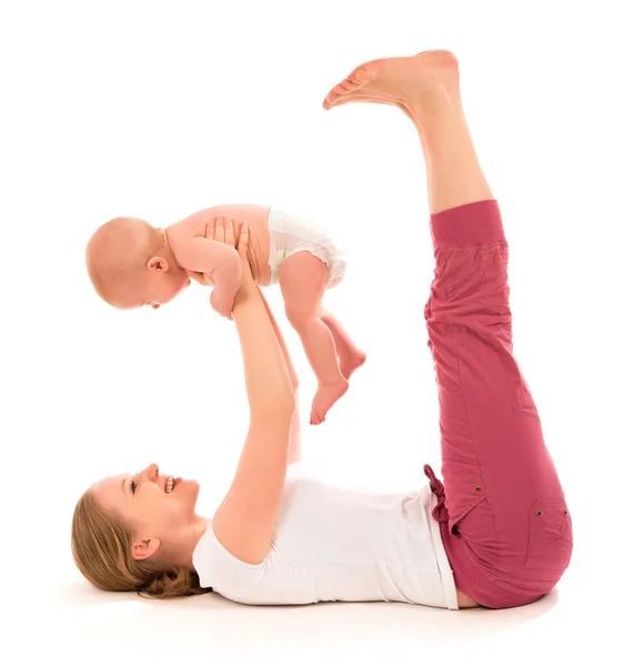 Moeder en baby gymnastiek, yoga-oefeningen — Stockfoto