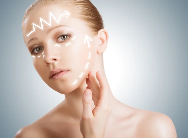 Concepto de cuidado de la piel. Piel de mujer de belleza con lifting facial, plástico su — Foto de Stock