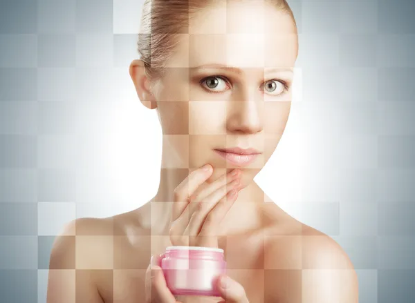 Concept of cosmetic effects, treatment and skin care. face of y — Stock Photo, Image