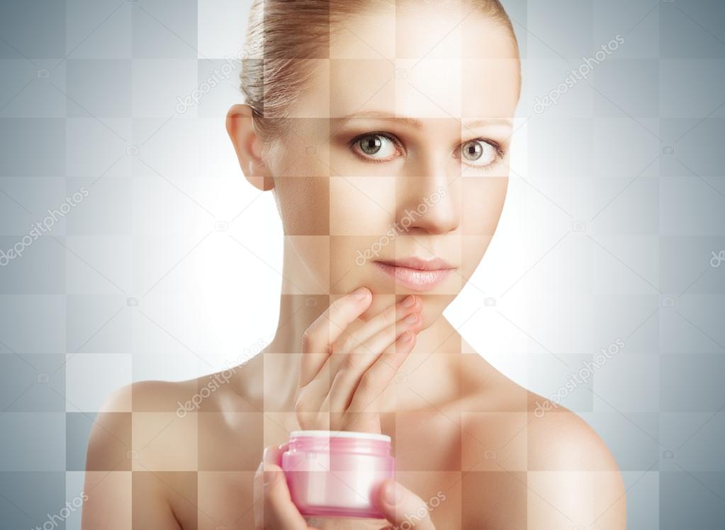 concept of cosmetic effects, treatment and skin care. face of y