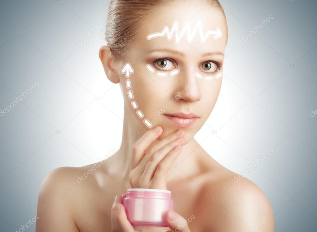concept skincare. Skin of beauty woman with facelift, plastic su