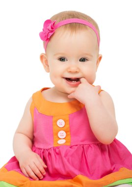 parlak renkli festival elbiseli kız mutlu küçük kurnaz bebek