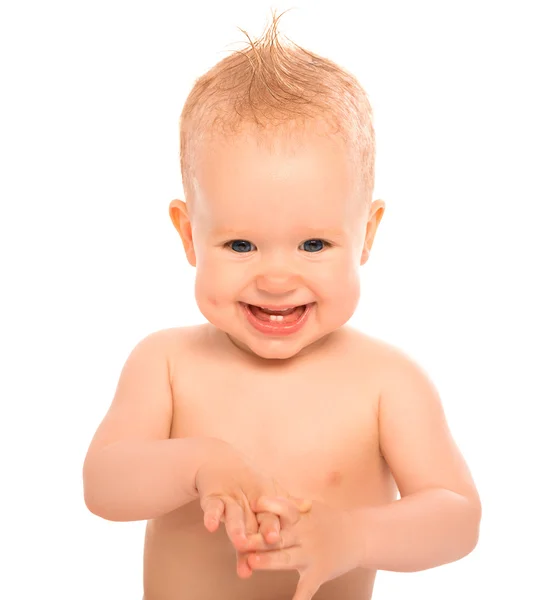 Funny fun happy kid with a mohawk, topknot isolated — Stock Photo, Image