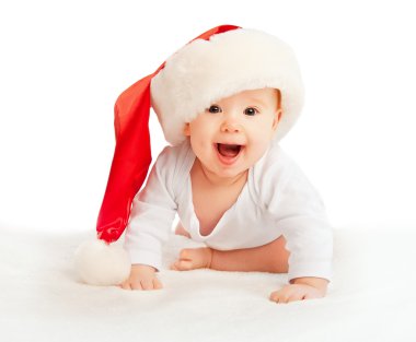 çok güzel bir bebek üzerinde beyaz izole Noel şapka içinde