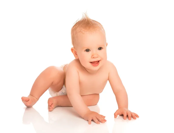 Bebê bonito feliz em uma fralda isolada — Fotografia de Stock