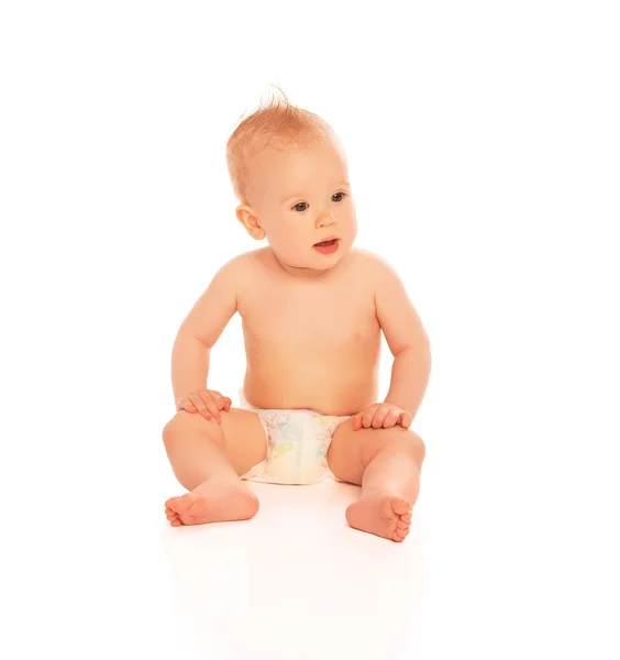 Happy beautiful baby in a diaper isolated — Stock Photo, Image
