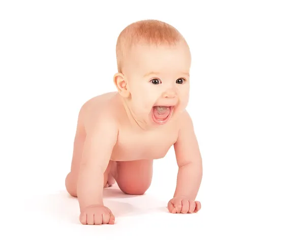 Na białym tle nagi noworodek szczęśliwy — Zdjęcie stockowe