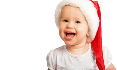 izole Noel şapka içinde güzel mutlu komik bebek