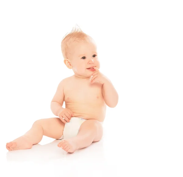 Szczęśliwy piękne dziecko w pieluchy na białym tle — Zdjęcie stockowe