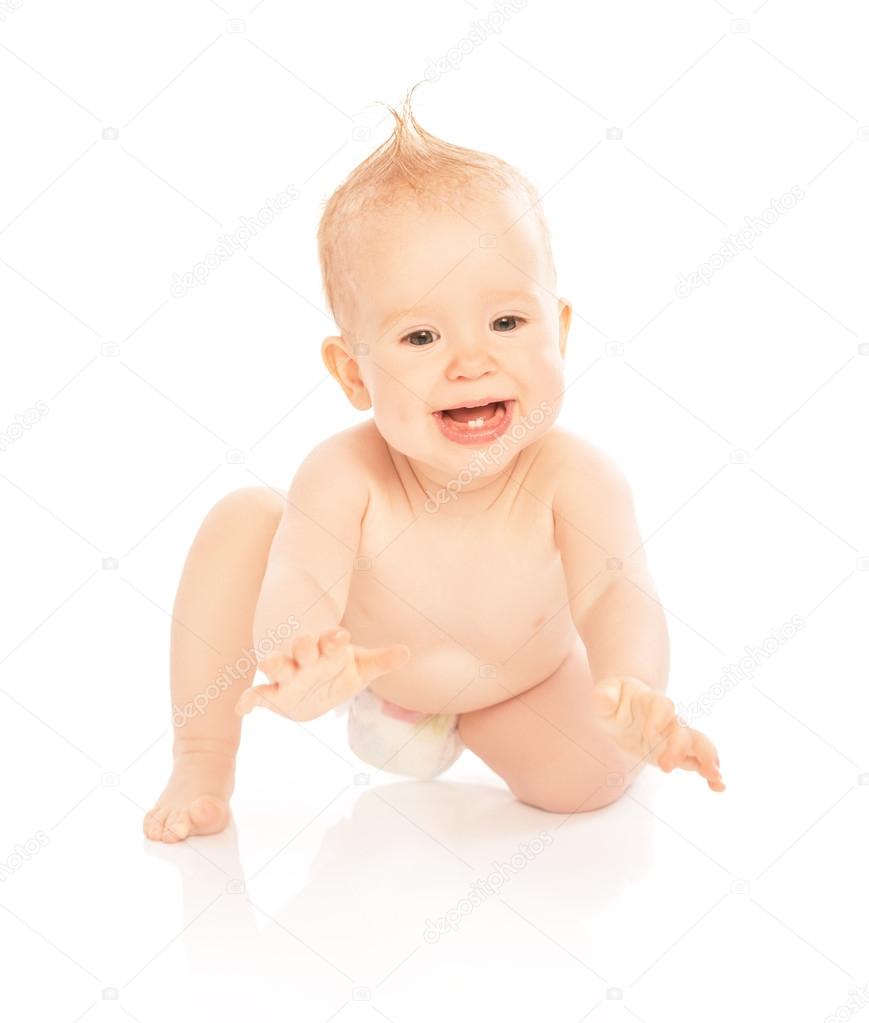 happy beautiful baby in a diaper isolated