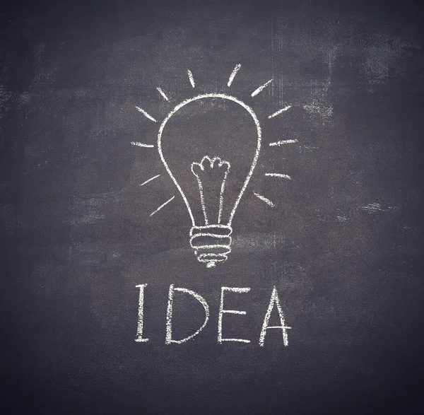 Idea light bulb drawn with chalk on blackboard — Stock Photo, Image