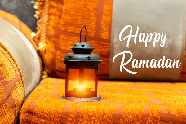 Ornamental Arabic Lantern Burning Candle Glowing Festive Greeting Card Invitation — Stockfoto