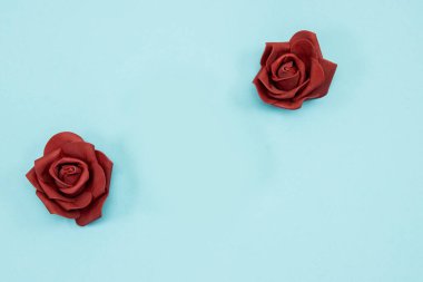 Mavi arka planda izole kırmızı güller