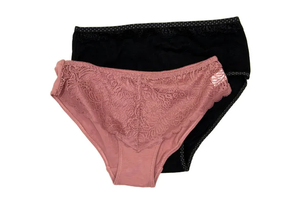 Conjunto Bragas Algodón Negro Rosa Aisladas Sobre Fondo Blanco —  Fotos de Stock