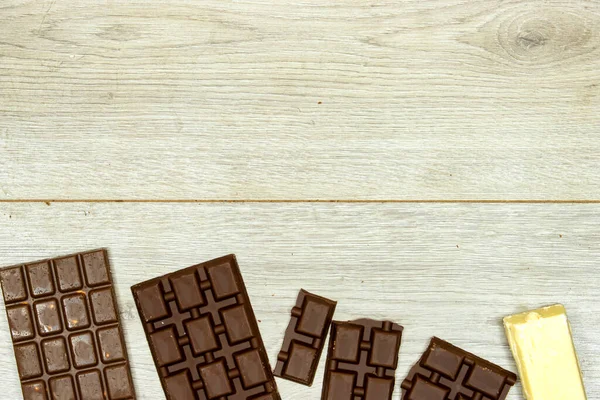 Milk Black White Chocolate Bars Wood Table — Stock Photo, Image