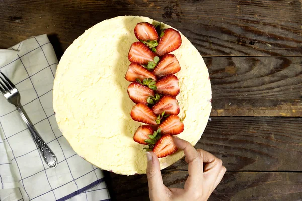 Sponge Cake Strawberries Vanilla Cream French Sweet Food Named Fraisier — Stock fotografie