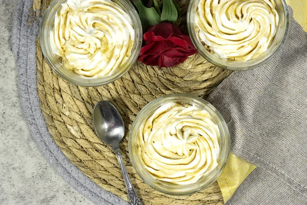 Pudding Oder Käsekuchen Dessert Glas Köstlich Und Einfach Mit Keks — Stockfoto