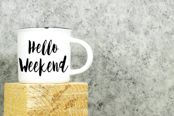 Hello Weekend Word Concept Cup Coffee Big Cubes — стоковое фото