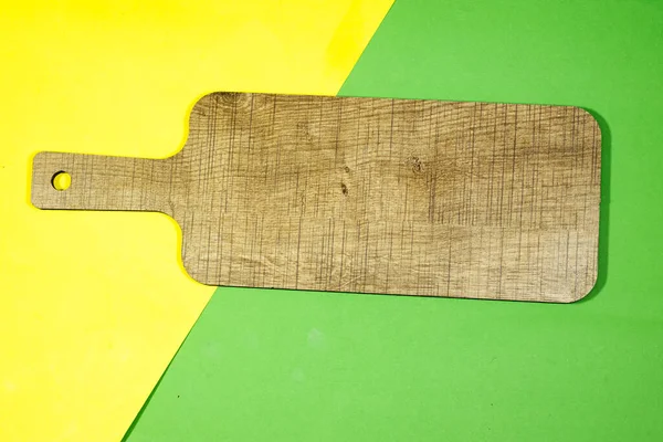 Handmade Wooden Cutting Board Green Yellow Background — Stock Fotó