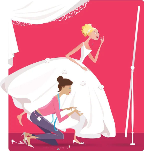 Bruid passend een jurk — Stockvector