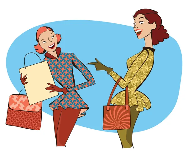 Retro mujeres de compras — Vector de stock