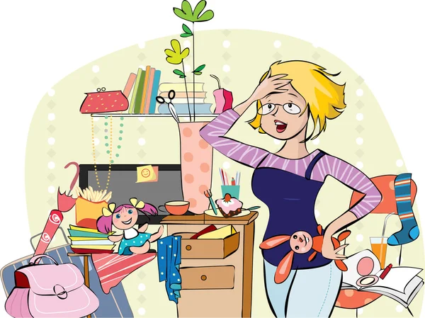 Mom in a messy room Vector Graphics