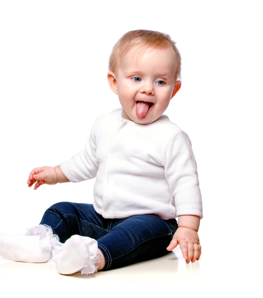 Retrato de un niño pequeño, su lengua colgando — Foto de Stock