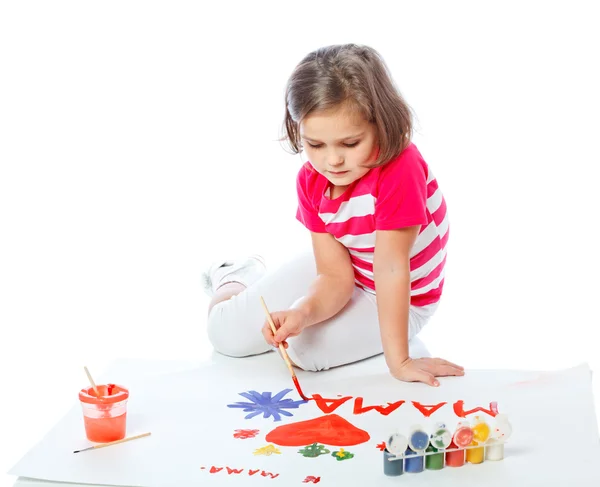 Little girl draws heart, paint, Valentine's Day, March 8 — Stock Photo, Image