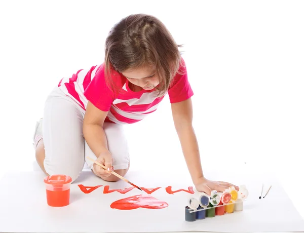 Little girl draw, paint, heart, Valentine's Day, March 8 Stock Image