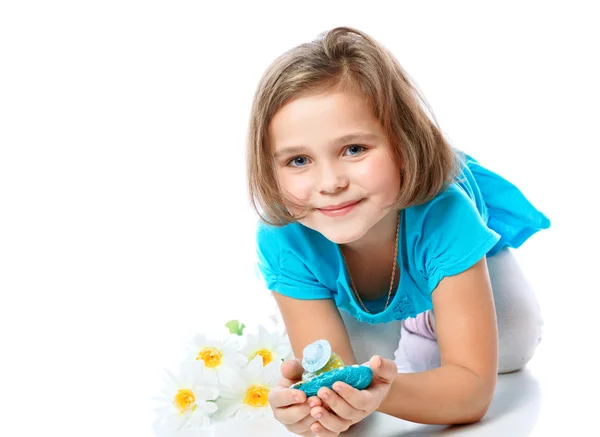 Kleines Mädchen mit Ostereiern, Feiertag, Ostern — Stockfoto