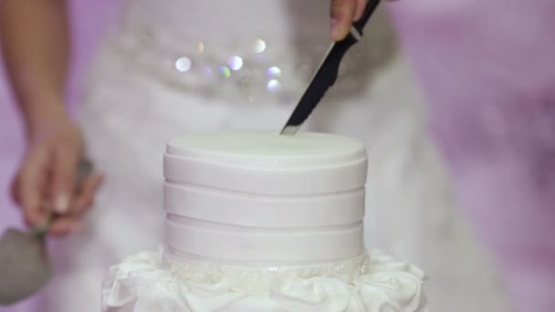 Anschneiden der Hochzeitstorte — Stockvideo